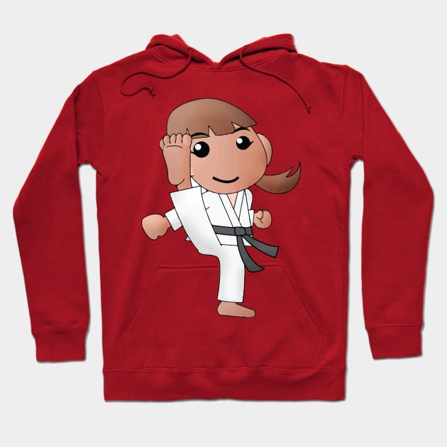 Karate Girl Kick Kawaii Cute Female Cartoon Character Hoodie by CoolFactorMerch